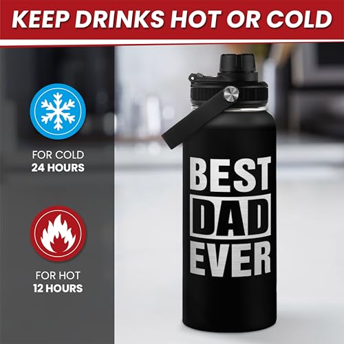 Best Dad Ever Water Bottle 32oz - Stainless Steel Insulated Sports Bottle with Straw Lid, Gifts for Father from Daughter Son - color: Dad 2