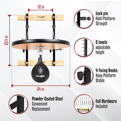 Yes4All 24 inches Adjustable Speed Bag Platform with Upgraded Speed Balls, Wall Mount Punching Bag Boxing Training Full Kit