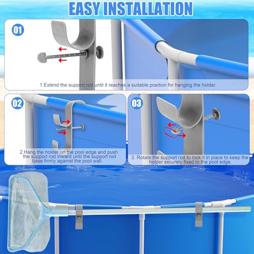 2 PCS Gray Poolside Pool Leaf Skimmer Net Holder Plastic Poolside Pool Pole Hanger Adjustable Telescopic Pole Hooks Brush Hanger Tools for Above Ground Pools - color: Gray