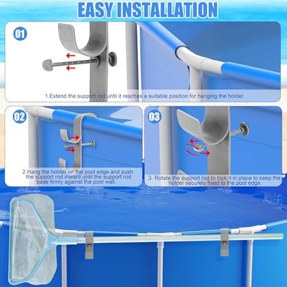 2 PCS Gray Poolside Pool Leaf Skimmer Net Holder Plastic Poolside Pool Pole Hanger Adjustable Telescopic Pole Hooks Brush Hanger Tools for Above Ground Pools - color: Gray