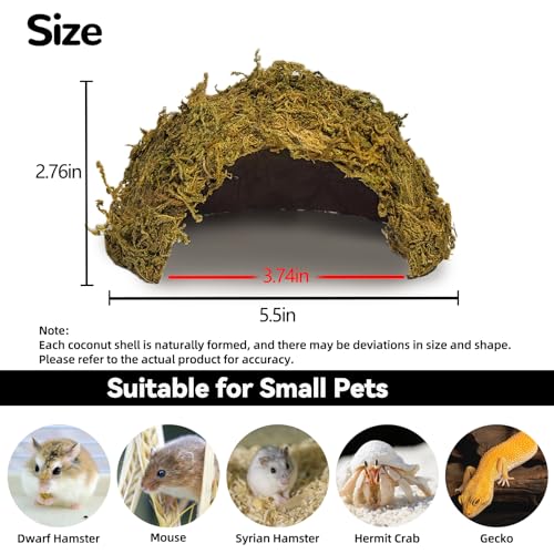 2Pcs Hamster Hideout, Hamster House, Natural Mossy Coconut Hut, Pet Hiding House, Small Animal Cage Accessories for Mouse Mice Rat Guinea Pigs Reptiles - size: 2 PCS