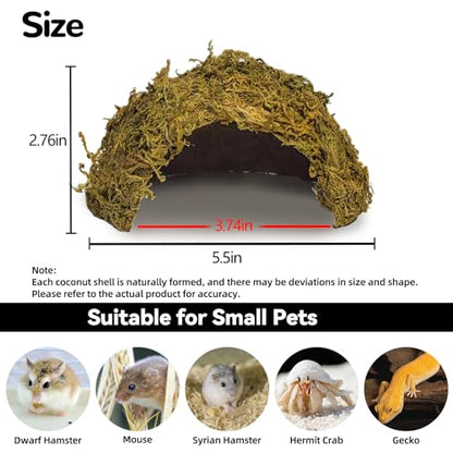 2Pcs Hamster Hideout, Hamster House, Natural Mossy Coconut Hut, Pet Hiding House, Small Animal Cage Accessories for Mouse Mice Rat Guinea Pigs Reptiles - size: 2 PCS