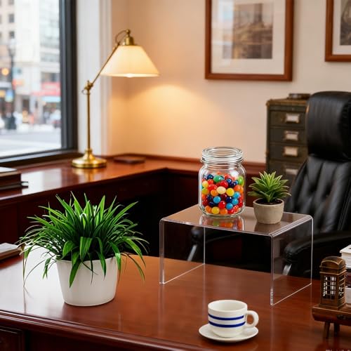 2 Pcs Extra Large Acrylic Display Risers, Clear Rectangular Shelf Stands 5mm Thick for Showcasing Collectibles and Decorative Displays (13*6*7.8)