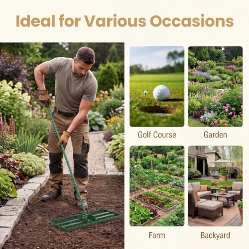 COSTWAY 30x10 Inch Lawn Leveling Rake, Soil Sand Dirt Leveling Tool, Ground Leveler for Yard, Landscape, Garden, Pasture (Green, 30"x10") - color: Green