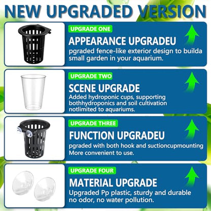Novabright 2 Pack New Upgraded Large Aquarium Plant Holder with Hydroponic Cup 3.37 Inch Sick Hook and Suction Cup for Fish Tank Aquaponic Plant Cultivation and Aquascape Accessories Decoration(Black)