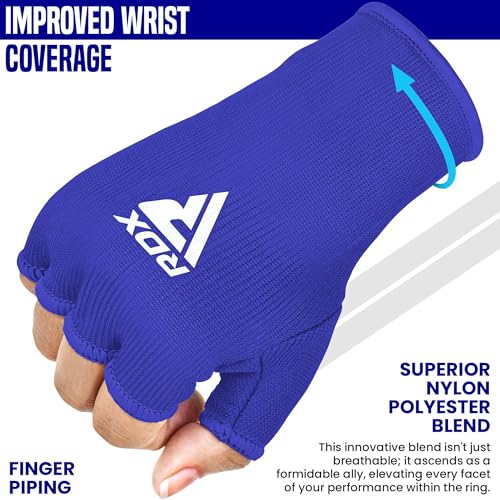 RDX Boxing Hand Wraps Inner Gloves Men Women, Half Finger Elasticated Bandages, Under Mitts Fist Protection, Muay Thai, Kickboxing, MMA, Martial Arts Speed Bag Punching Training - color: Blue White, size: X-Large