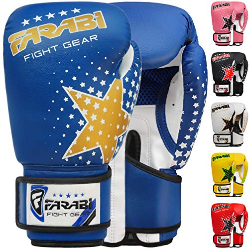 Farai Kids Boxing Gloves 6-oz Kickboxing Muay Thai Training MMA Sparring Gloves, Best Gloves for Training on Punching Bag, Focus Pads Practice - color: Blue