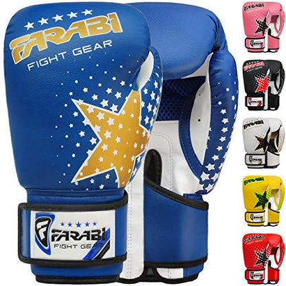 Farai Kids Boxing Gloves 6-oz Kickboxing Muay Thai Training MMA Sparring Gloves, Best Gloves for Training on Punching Bag, Focus Pads Practice - color: Blue