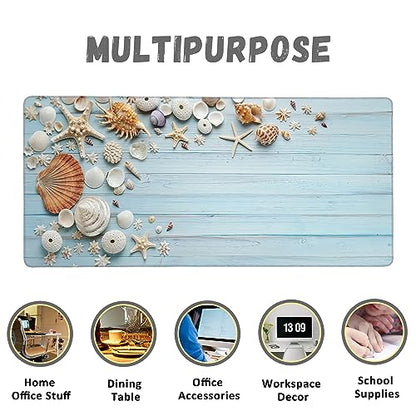 Large Mouse Pad Shells on Light Blue Wood Extended Gaming Mouse Pad Non-Slip Desk Mat with Stitched Edge Laptop Computer Keyboard Mousepad for Office Home 35.4" x 15.7" - color: Shells on Light Blue Wood
