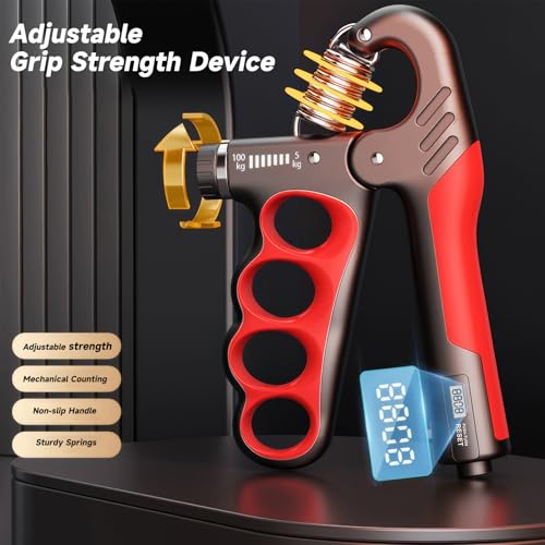 2PCS Adjustable Hand Grip Strengthener (11-220LB) - Automatic Counter Hand Wrist Forearm Exerciser, Grip Strength Trainer for Athletes, Musicians, Injury Recovery & Physical Therapy (Yellow)