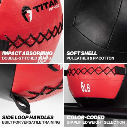 Titan Fitness Soft Leather Medicine Wall Ball Durable, Endurance, Cardio, Core Strength - size: 6 lb