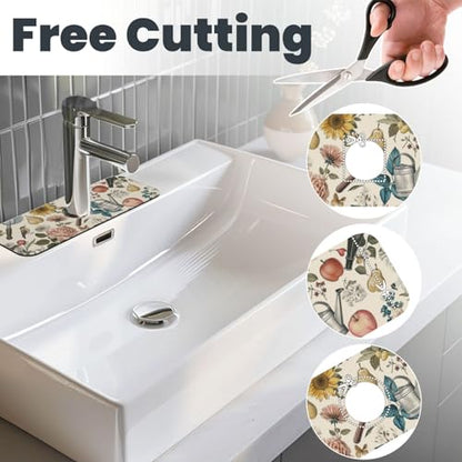 Faucet Draining Mat For Kitchen Sink, Roses Daisies Fruits Garden Diatom Mud Absorbent Drain Pad For Bathroom Kitchen Sink Splash Guard Drying Mat - color: Roses Daisies Fruits Garden