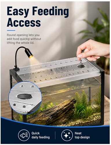 Anti-Jump Transparent Aquarium Lid with 30mm Feeding Hole, Removable Top Cover for Open Top Fish Tank (60x50x0.4 cm), Durable Pet Safety Accessory