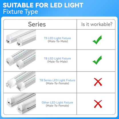 (4-Pack 6FT T5 T8 LED Shop Light Connecting Wire, Dual-Ended Linkable Cable Cords for LED Tube Light Fixture, Ceiling Lamp