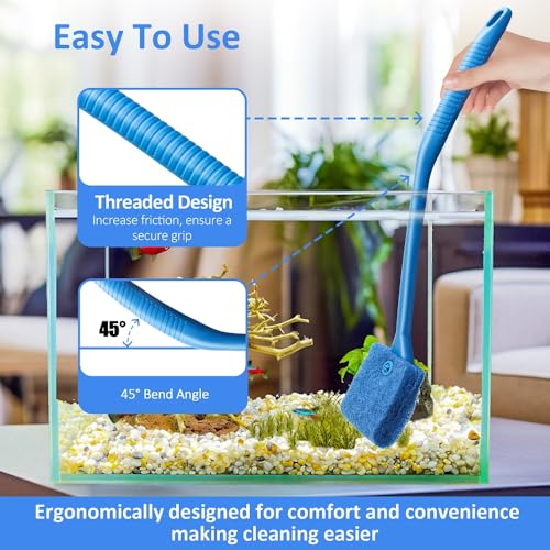 Fish Tank Cleaner with Five Sided Sponge Brush and Long Handle Aquarium Scrubber Alage Scraper for Glass Aquariums Terrarium Home Kitchen(2Pack) - size: 2 Pack