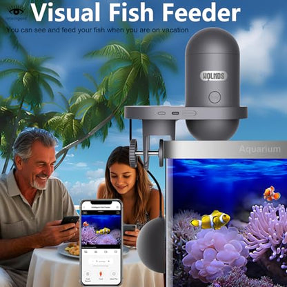 WiFi Automatic Fish Feeder with 2.5K Camera, 2.4/5G Smart App Remote Contro & Vacation Timer, 0.2g Precision Aquatic Pet Feeder, 230ML Moisture-Proof Fish Food Dispenser for 10+ Gallon Tank - color: Dark Grey