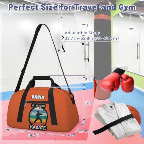 Custom Name Taekwondo Karate Duffle Bag for kids Boy Girls - Personalized Martial Arts Gear Bag, Water-Resistant Sparring Equipment Bag, Karate Orange - color: Karate Orange