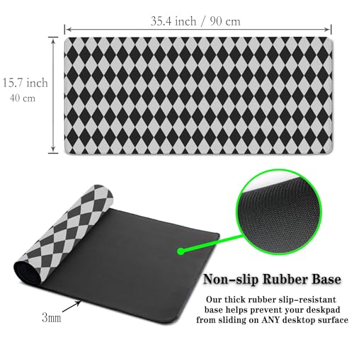 Computer Mat Black and White Desk Mat Large, Big Mouse Pad Gaming Desk Mats, Mouse Pad Gaming Non-Slip Rubber Base Waterproof with Stitched Edges, 35.4" X 15.7" for Work/Game/Office Diamond - color: Diamond