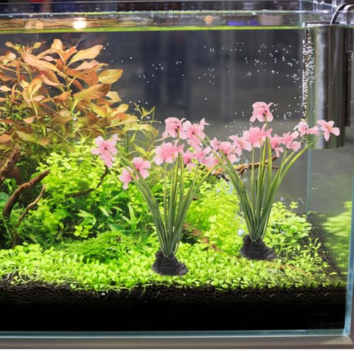 Didiseaon 2 Pcs Fish Tank Plants, Artificial Aquarium Flower Decor, Plastic Desktop Fake Plant Accessories for Betta Turtle Enclosure