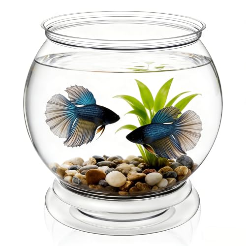 38 oz Mini Plastic Fish Bowl, Decorative Small Fishbowl, Clear Round Small Fishbowl Aquarium, Unbreakable Plastic Betta Fish Tank for Centerpiece Vases, Party Decorations and Home Decor