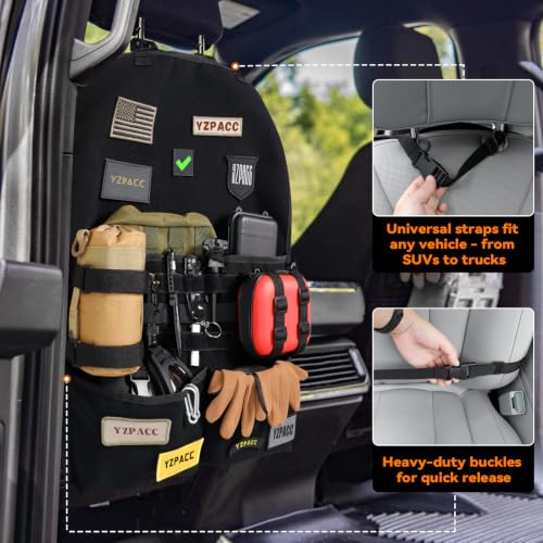 Universal Tactical Patch Display Board Hook & Loop Panel and Tactical MOLLE Seat Organizer for Trucks/SUVs - style: Seat Organizer&Fixed Straps