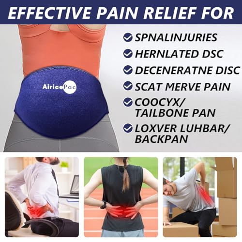 AiricePac Ice Pack for Back Pain Relief, Reusable Gel Lower Back Wrap, Cold Compress Therapy for Waist Lumbar Injuries, Sciatic Nerve, Herniated or Degenerative Disc, Coccyx, Tailbone Pain Blue - style: BACK ICE PACK