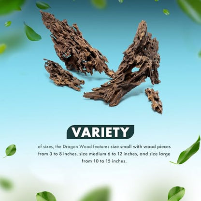 Natural Aquarium Driftwood for Fish Tanks, Terrarium, Reptile Habitats, Freshwater Aquatic Decor - Small to Large Pieces (Dragon Wood (Medium) 6-12", 1 Piece) - size: 1 Piece