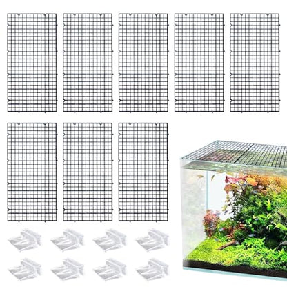 8 Pack Transparent Acrylic Tank Lid with Clips, Aquarium Lid Hood, Fish Tank Top Cover, Breeder Tank Lid, Acrylic Grid Panel Fish Tank Lid, Aquarium Cover Lid