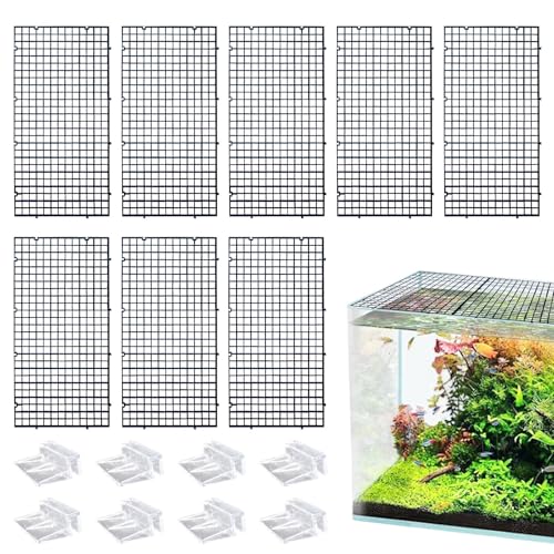 8 Pack Transparent Acrylic Tank Lid with Clips, Aquarium Lid Hood, Fish Tank Top Cover, Breeder Tank Lid, Acrylic Grid Panel Fish Tank Lid, Aquarium Cover Lid