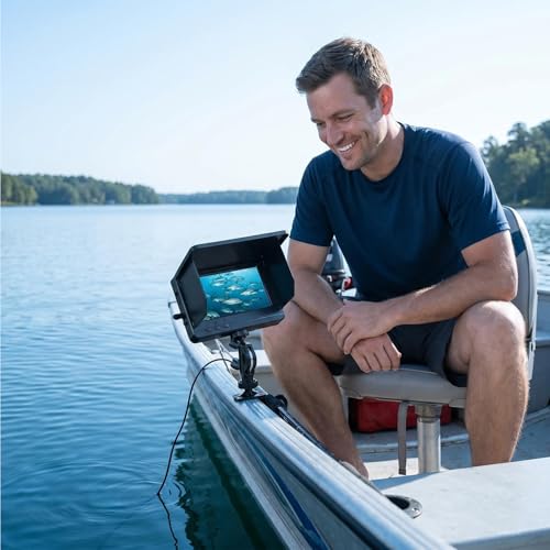 Underwater Fishing Camera with Infrared Night Vision, 8000mAh Battery, IP67 Waterproof Portable Fish Finder for Ice Fishing, Kayak, Boat, River & Lake
