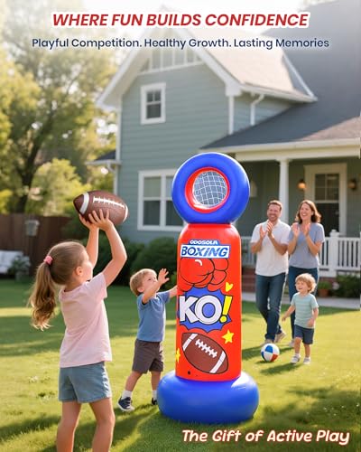 ODOSOLA 67'' Inflatable Punching Bag Freestanding for Kids Aged 3-12 – Heavy Duty Boxing Set for Karate & Taekwondo, Stable Boxing Bag Active Kids Toy, Christmas Birthday Gift for Boys and Girls - color: Red