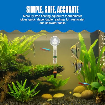 Penn-Plax Therma-Temp Floating Aquarium Thermometer - Easy to Read - Temperature Gauge with Optional Suction Cup & Removable Mount - Safe for Freshwater & Saltwater Tanks - Multicolor, 4.25 Inches