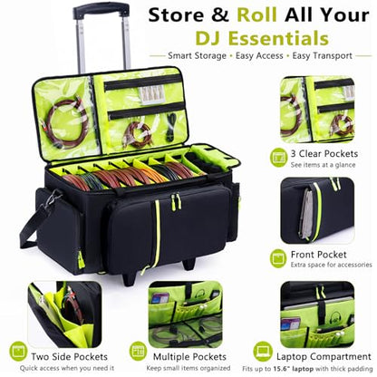 Rolling DJ Cable Bag with Wheels, DJ Equipment Bag with Laptop Compartment - color: Yellow, size: With Wheels