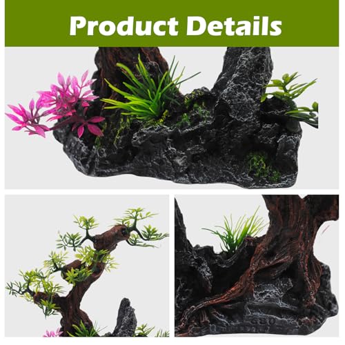 Bonsai Tree Fish Tank Decor, Artificial Plastic Tree Aquarium Decorations - 8” Height Fish Hideout Accessories for Betta Goldfish & Small Fish Shrimp