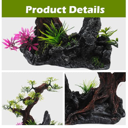 Bonsai Tree Fish Tank Decor, Artificial Plastic Tree Aquarium Decorations - 8” Height Fish Hideout Accessories for Betta Goldfish & Small Fish Shrimp