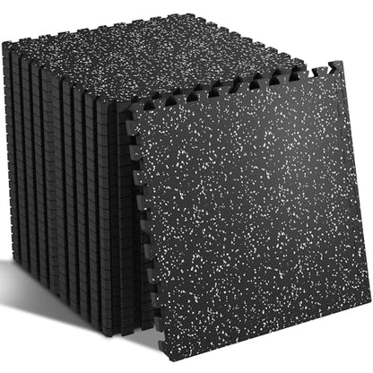 SUPERJARE 0.79'' Extra-Thick Exercise Equipment Mats, 24 Pcs 96 Sq Ft Rubber Top Floor Tiles with High Density EVA Foam, Interlocking Gym Flooring for Home Gym, Workout Mat, Black/Grey - size: 24 Tiles (96 Sq Ft)