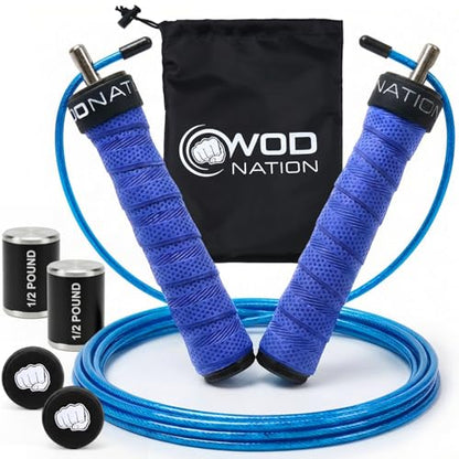 WOD Nation Weight Jump Rope for Men & Women, 1LB Adjustable Heavy Speed Rope with Removable Handle Weights, Dual Cables for Cross Training, Cardio, Home Workouts Adult Fitness Jump Rope - color: Blue