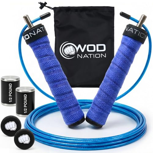 WOD Nation Weight Jump Rope for Men & Women, 1LB Adjustable Heavy Speed Rope with Removable Handle Weights, Dual Cables for Cross Training, Cardio, Home Workouts Adult Fitness Jump Rope - color: Blue