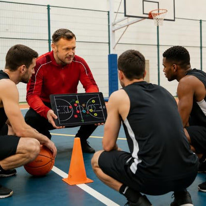 Electronic LCD Basketball Coaching Board, 15" Magnetic Strategy Board | Magnetic Player Pieces, Quick Erase LCD Screen, Dual-Sided Board for Basketball Strategy, Plays and Coaching