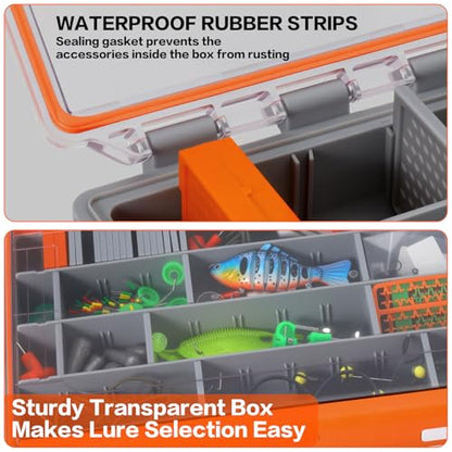 Sougayilang Waterproof Tackle Box,Plastic Box-2packs,Waterproof 3700 Tackle Trays,Fishing Plastic Box Organizer With Removable Dividers,Fishing Tackle Storage.