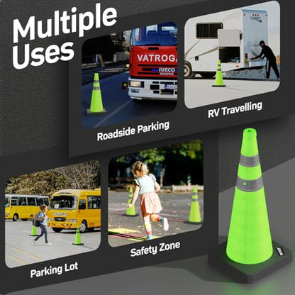 BATTIFE 28 inch Collapsible Green Traffic Safety Cones Weighted Base 2 Pcs - color: Green