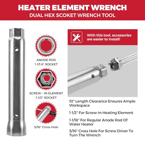 Water Heater Elements, 4500W/240V Hot Water Heater Elements Pack Including Element Wrench and Element Quick Change Tool- Water Guide Board, Fits Most Models of Dual Element Eletrical Water Heaters