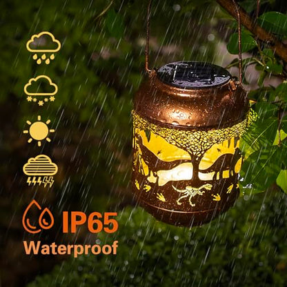 Dinosaur Solar Lanterns Outdoor Waterproof,Hanging Solar Lights Dinosaur Gifts for Women Men Metal LED Decorative Light for Yard,Patio,Lawn,Tabletop,Pathway,Landscape,Garden Decor - style: Dinosaur