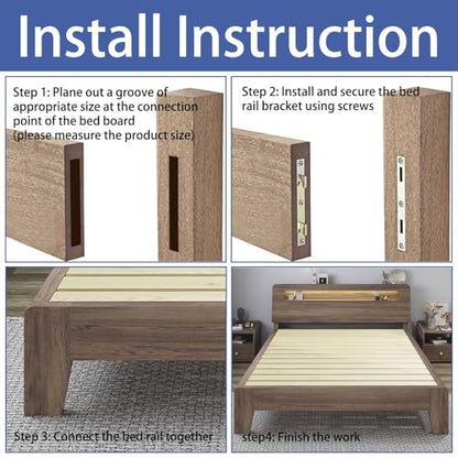 4 Set Bed Rail Fasteners Heavy Duty Bed Rail Brackets Bed Frame Rail Hardwa-5 INCH（Screws Included）