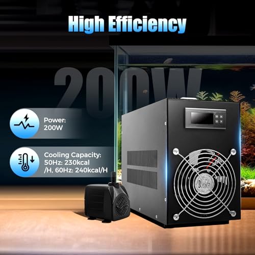 Aquarium Cooling Machine, 200W Fish Tank Cooling System, Aquarium Water Chiller -58~230°F Adjustable Temp Fit 0.315in Water Pipe For 15.85-Gallon Fish Tank, Freshwater Tank, Water Plant Tank