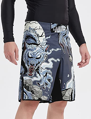 LAFROI Mens MMA Cross Training Boxing Shorts Trunks Fight Wear with Drawstring and Pocket-QJK01 - color: La Werewolf, size: Medium