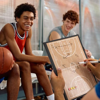 WISYOK Basketball Lineup Board, Magnetic, Foldable | 48 Cards, 2 Markers, Leather Covered, Portable Clipboard for Coaches, Game Strategy and Training - style: Basketball Leather