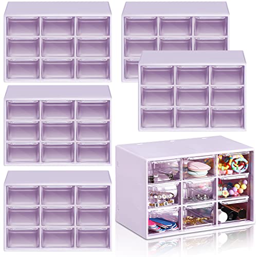 6 Pcs Mini Drawer Organizer Small Organizer with 9 Drawers Plastic Desktop Craft Storage Box for Office Home Room Jewelry Cosmetics Collection(Purple) - color: Purple
