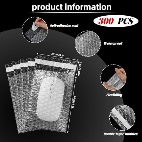 Frienda 300 Pcs Clear Self Sealing Bubble Cushion Bags Double Wall Bubble Pouch Bag Plastic Shockproof Protective Packing for Small Business Moving Shipping Packaging Storage(4" X 6")