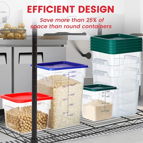 4 Pack Food Storage Containers, 6 Quart with Lids, Square Commercial Containers with Scale, NSF, Polycarbonate, Clear